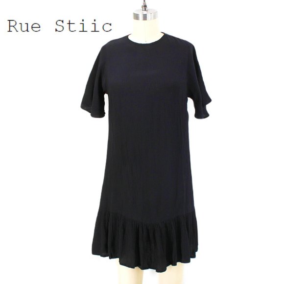 Rue Stiic Crinkle Textured Mini Dress Flutter Sleeve Round Neck Key-hole Tie S - Picture 1 of 16